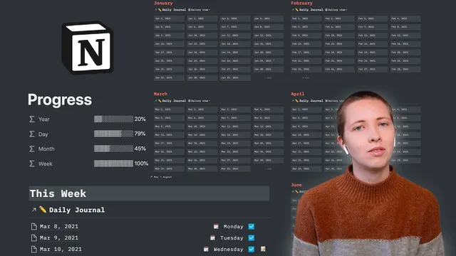 How I Prefilled A 2021 Notion Dashboard With Week, Month & Year View (Free Template) thumbnail