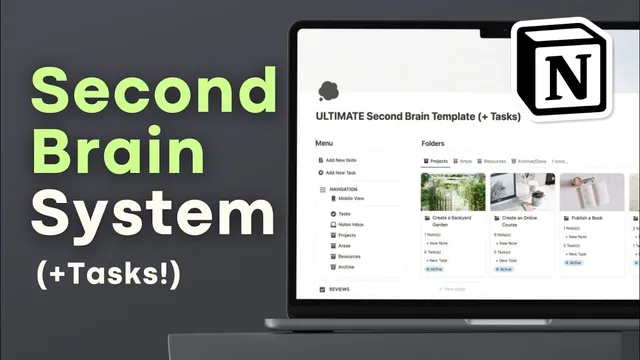 BEST Knowledge Management System with Tasks? | Second Brain Notion Template Tour thumbnail