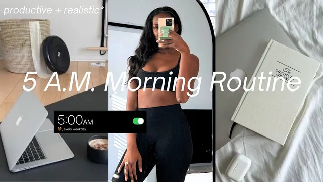 5AM *REALISTIC* MORNING ROUTINE 🌅 productive day, healthy habits + early morning hacks thumbnail