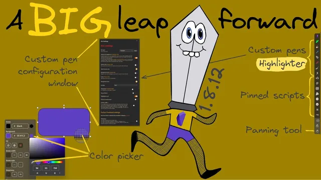 Obsidian-Excalidraw 1.8.12 - QoL Improvements: pens, pinned scripts, panning tool, and color picker thumbnail