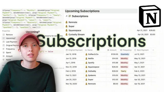 How To Build A Subscription Budget Tracker In Notion (Recurring Payments) thumbnail