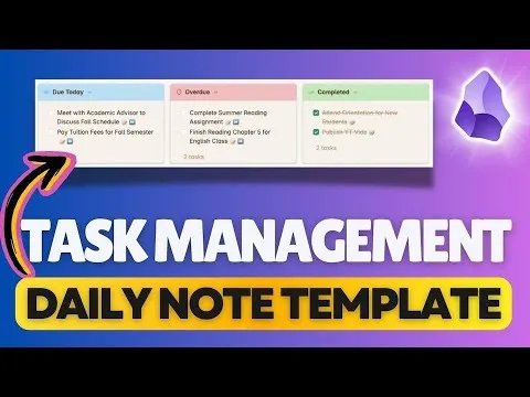 Daily Note Template For Task Management in Obsidian thumbnail
