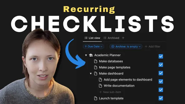 Notion for Productivity: Automate Recurring Checklists (Free Template) thumbnail
