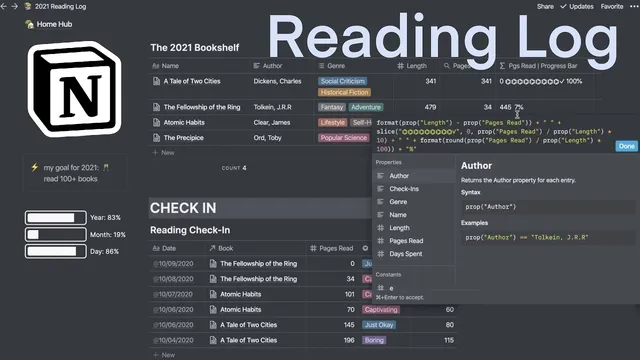 Notion Template: Simple Reading Log With Progress Bar thumbnail