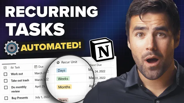 How to Create AUTOMATED Recurring Tasks in Notion thumbnail