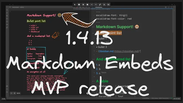 Markdown Embeds with Excalidraw Obsidian - MVP release (1.4.13) thumbnail